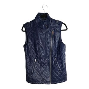 Apt. 9 Quilted Navy Blue Women's Faux Moto Biker Vest Sz S